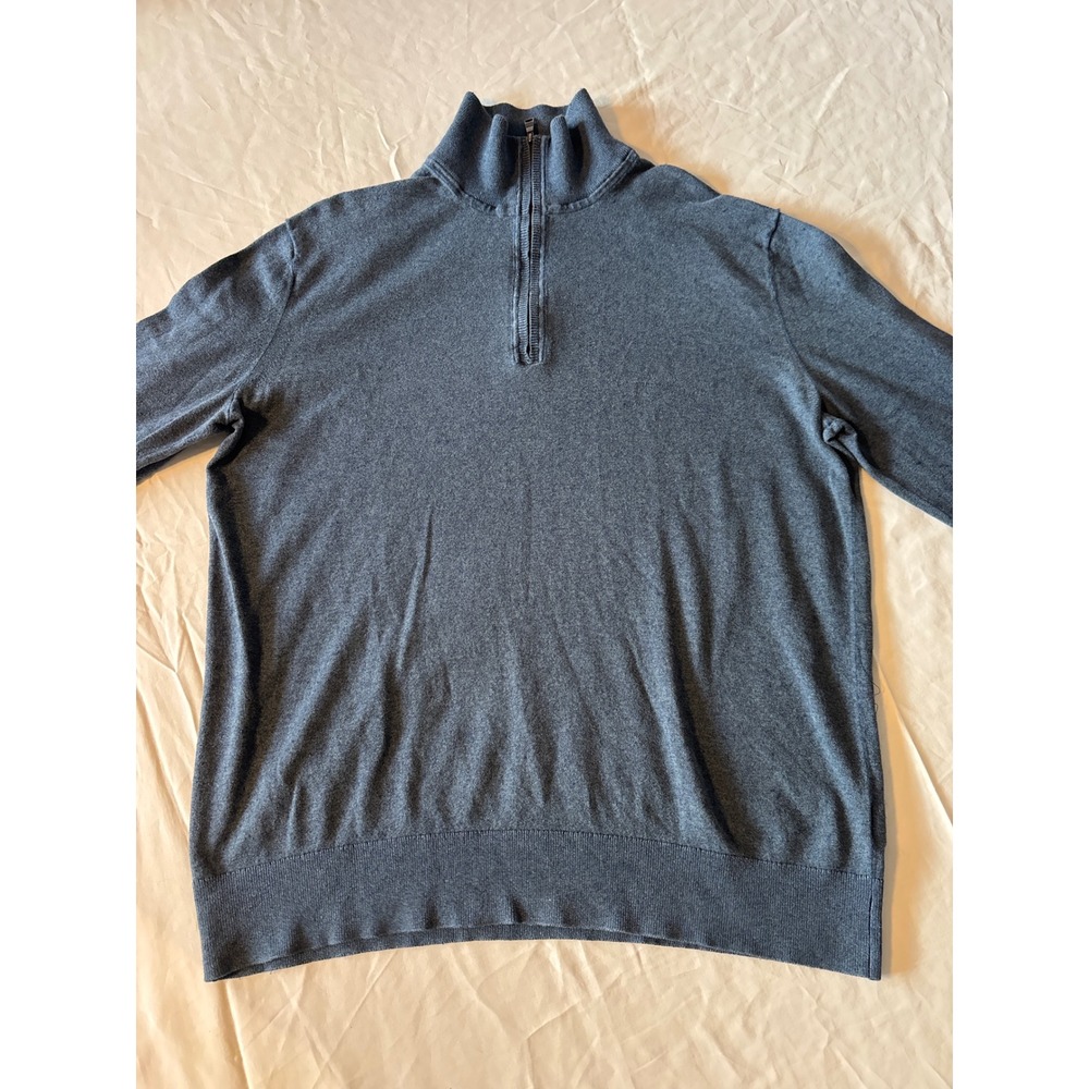 Banana Republic Quarter Zip Sweater Mens Large Blue Ribbed Mock Neck Pullover